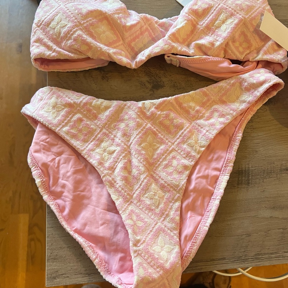 Red Carter Swimwear in Soft Pink and Cream - Picture 5 of 6